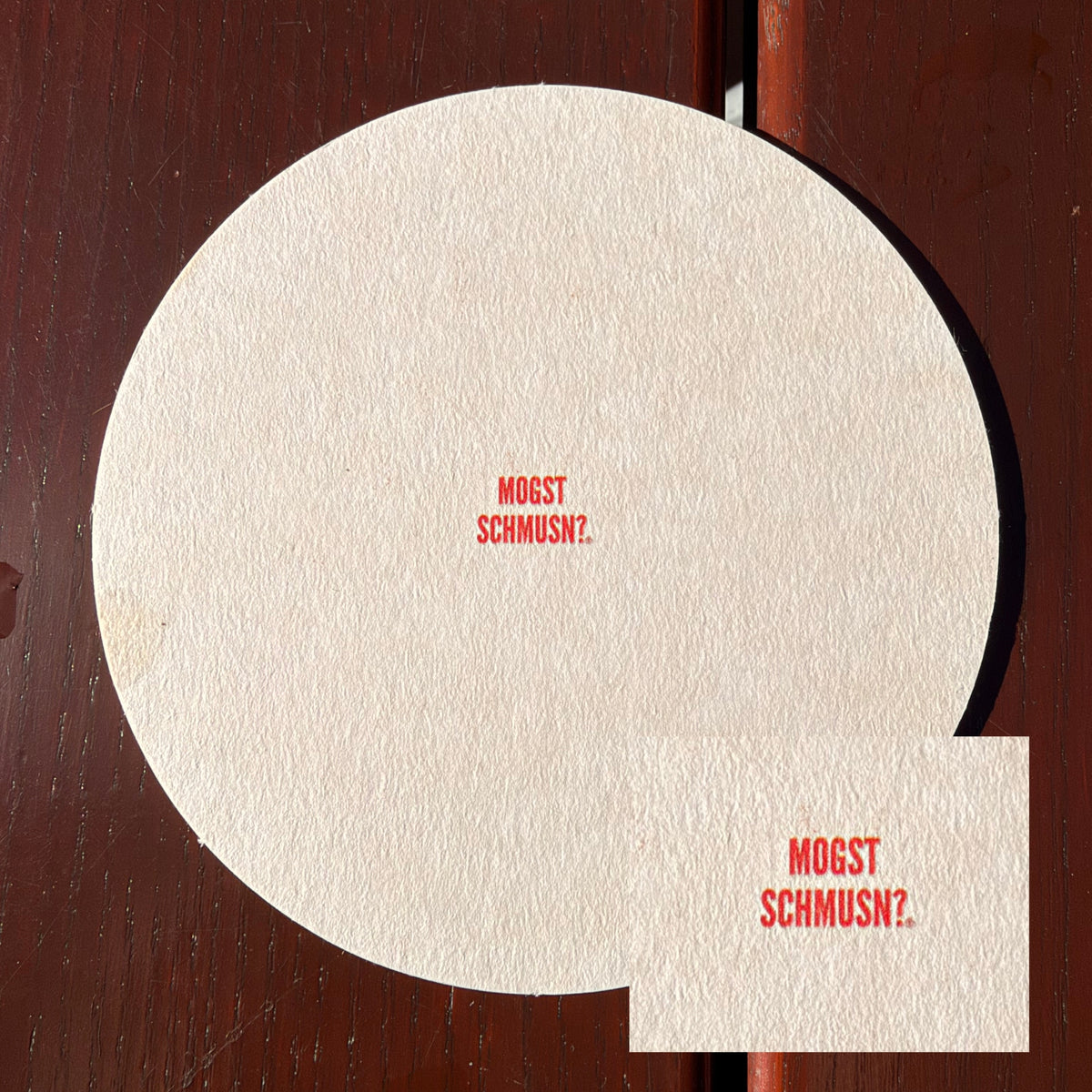 Bierdeckel MOGST SCHMUSN?® – WEIL I DIA MEI LETZTES AUGUSTINER GEM DAD